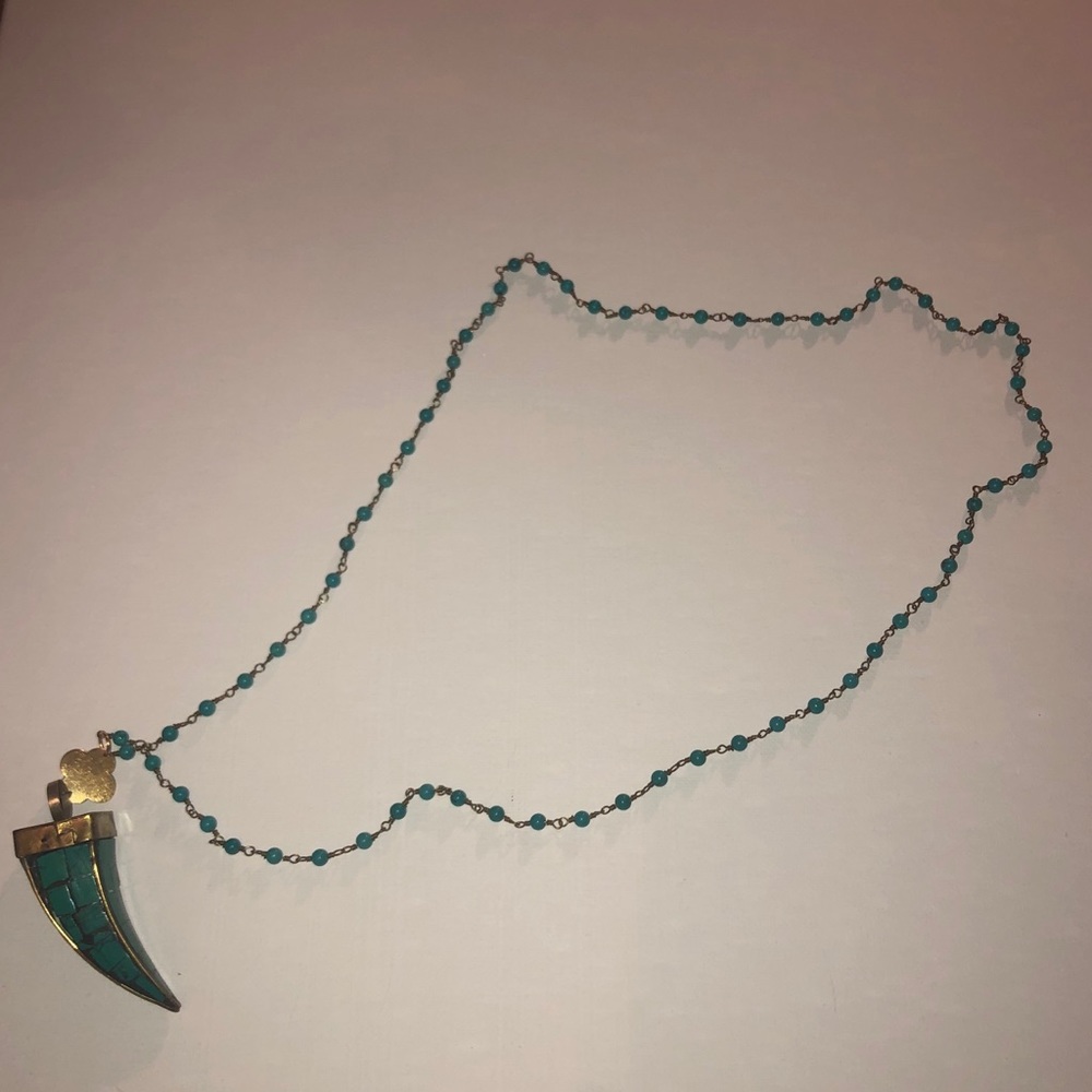 Turquoise and Gold Long Horn Shaped Necklace